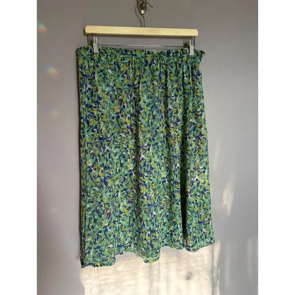 Reversible Tropical Feather Abstract Floral Midi Skirt Vacation Summer Travel M - Picture 6 of 7